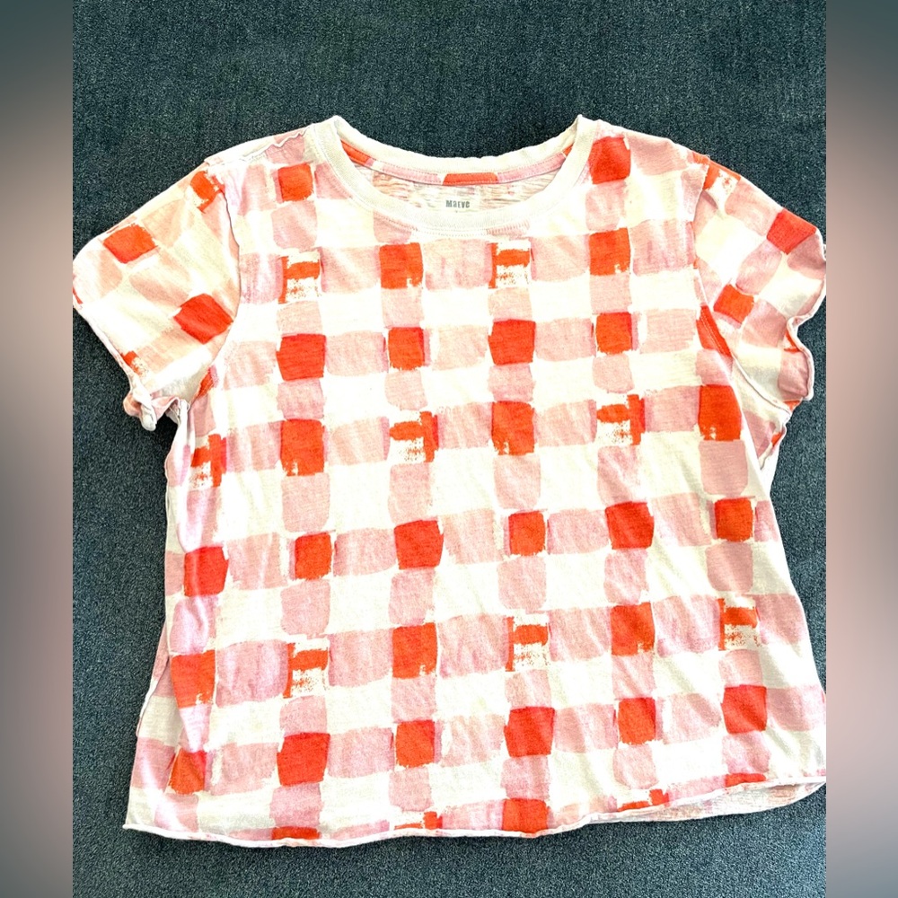 Anthropologie Maeve Painterly Checkered Crewneck Tee. Medium